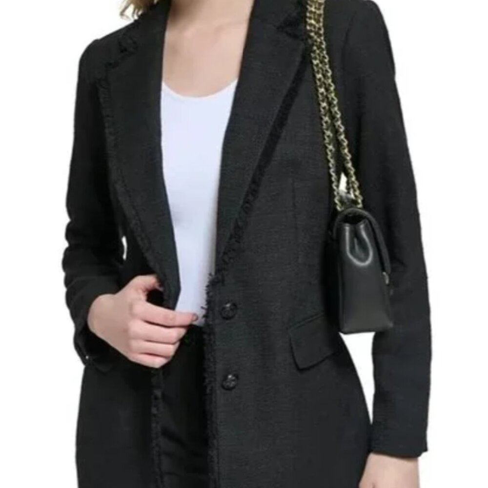 KARL LAGERFELD TWEED FRINGE BLAZER  Color: Black Size: 16 Style: L3TC6104